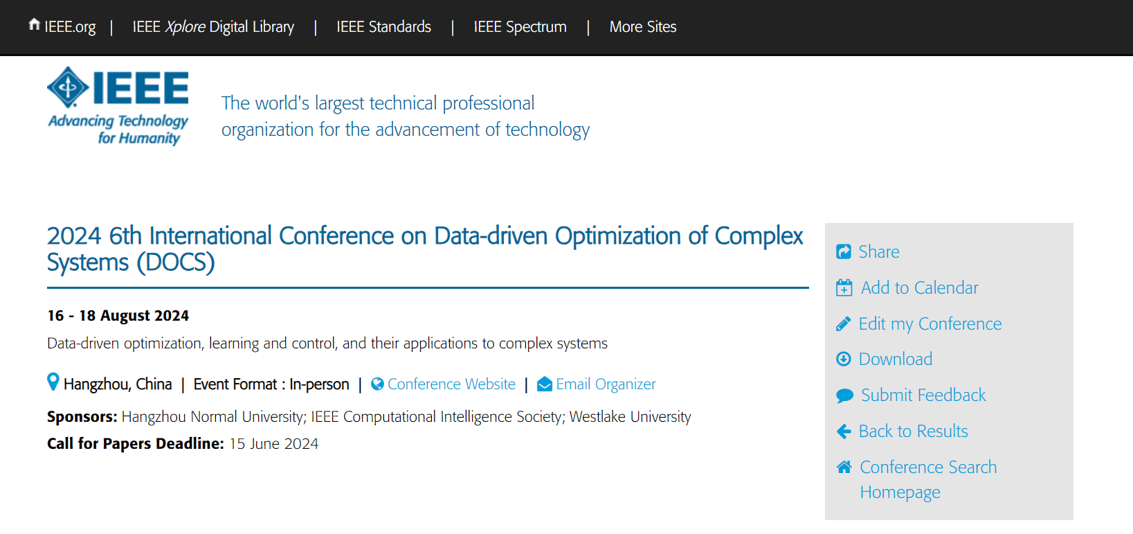 IEEE 2024 6th International Conference on Data-driven Optimization of Complex Systems (DOCS 2024)