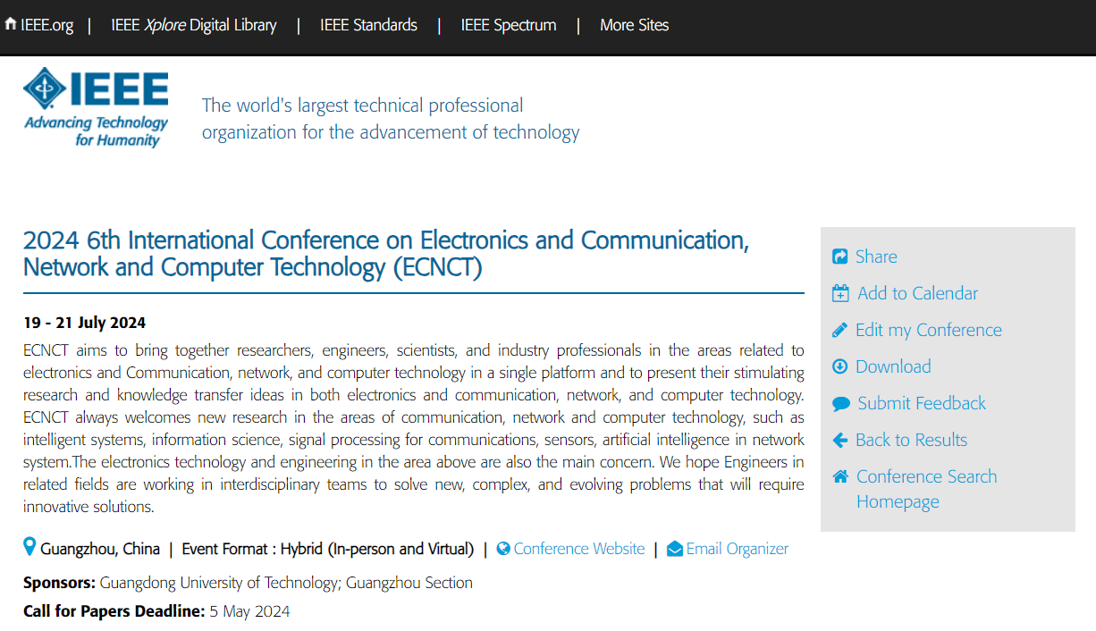 6th International Conference on Electronics and Communication, Network and Computer Technology (ECNCT 2024)